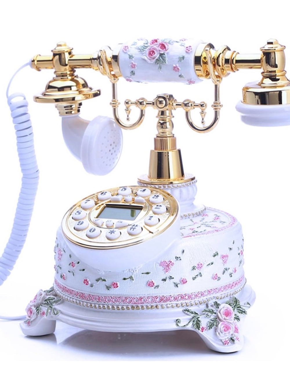 Home Telephone White Floral Home Phone Decorative Modern Landline Telephone